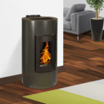 Paquete promocional: estufa de pellets sellada negra EMAFLAM ALBA 12 kW + kit de conducto de humos